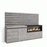SKRAUT HOME Buffet, Bahut, 214x145x35 cm, Chambre à coucher, pièce, Cheminée électrique XXL, Commode, Buffet, Ciment - gris Bois manufacturé 447_16