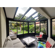 Véranda en aluminium à coulissant intérieur - Couleur 7016 Gris anthracite - Sur mesure Véranda en aluminium à coulissant intérieur - Couleur 7016 Gris anthracite - Sur mesure