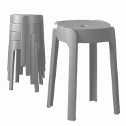 4 Tabourets Gigognes empilables BM HOME TAB-GRIS en plastique, légers pour la maison salle de classe, cuisine, jardin - gris plastique polypropylène_0