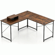 COSTWAY Bureau en L, d'Angle Réversible, avec Passages de Câbles et Support Amovible pour CPU/Moniteur - marron Bois manufacturé ON32913OR