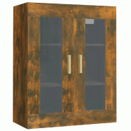 Helloshop26 - Armoire murale suspendue pratique moderne rangement 69,5 x 34 x 90 cm en bois d'ingénierie chêne fumé 02_0048316 - verre 3000235215191