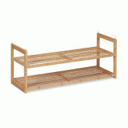 Helloshop26 - Étagère à chaussures empilable moderne 2 niveaux extensible rangement entrée 60 x 25 x 40 cm en bambou naturel 13_0009957 - Bambou 3