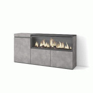 SKRAUT HOME Buffet salon et cuisine, 160, 3 Portes, Cheminée électrique XXL, Ciment - gris Bois manufacturé 425_7