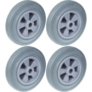 Roue de 200 mm 8" à bandage caoutchouc gris avec centre en plastique capacité de 820 kg, jeu de 4 Roue de 200 mm 8" à bandage caoutchouc gris avec centre en plastique capacité de 820 kg, jeu de 4