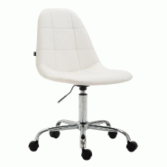 Décoshop26 - Chaise de bureau tabouret d'ordinateur sur roulettes hauteur réglable en synthétique blanc TABO10114 - blanc 3001478969605_0
