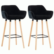 Décoshop26 - Lot de 2 tabourets de bar en velours noir pieds en bois avec repose-pieds et accoudoirs style rétro moderne 10_0000321 - noir 300085716 Décoshop26 - Lot de 2 tabourets de bar en velours noir pieds en bois avec repose-pieds et accoudoirs style rétro moderne 10_0000321 - noir 300085716