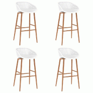 Décoshop26 - Lot de 4 tabourets de bar chaises hautes aspect de maille en PP blanc et bois DEC029906 - blanc Bois massif 3000257624094