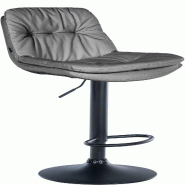 Décoshop26 - Tabouret chaise haute x1 pour cuisine et bar à assise moelleuse en similicuir gris cadre en métal noir 10_0005702 - gris métal 300026
