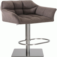 Décoshop26 - Tabouret de bar x1 réglable en tissu gris assise enveloppante capitonnée avec base carrée en acier inoxydable 10_0006421 - gris inox