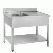 GastroHero Table de lavage Basic 10x6 avec 1 cuve à gauche, dosseret et étagère inférieure - inox SPT-BASIC10X6L