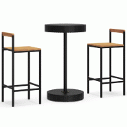 Helloshop26 - Ensemble de bar de jardin meuble extérieur terrasse 3 pièces noir poly rotin/bois massif acacia - 3000734582725