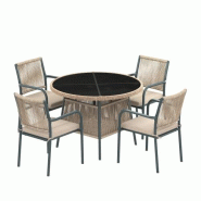 Merax Ensemble de salle à manger de jardin, table ronde en verre + 4 chaises, ensemble de meubles de jardin, gris - gris métal OT6912G