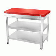 Table de travail en inox 1200x600 mm avec plaque de découpe rouge et 2 étagères PREMIUM - GOLDINOX - gris inox 3701770841448