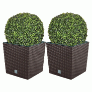 WellHome - Lot double de jardinière 32 L avec boule de buis de 36 cm en coloris chocolat - marron plastique PK3910