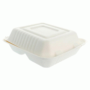 Boîte bagasse blanche 3 comp à couvercle attenant 20x20x7,5cm - par 200