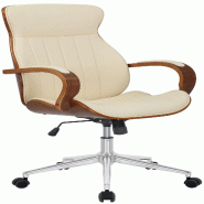Décoshop26 - Fauteuil de bureau avec roulettes synthétique crème et bois noyer hauteur réglable BUR10462 - beige Bois massif 3001103769600