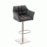 Décoshop26 - Tabouret de bar x1 réglable en similicuir gris assise enveloppante capitonnée avec base carrée en acier inoxydable 10_0006503 - gris