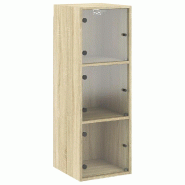 Helloshop26 - Armoire murale avec portes en verre design polyvalent rangement 35 x 37 x 100 cm en bois chêne sonoma 02_0049328 - verre 3000235788879