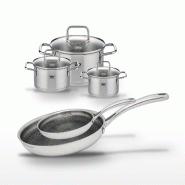 Lot de 2 Poêles 24/28 cm et 3 Faitouts 12/14/20 cm Elo Relief Evolution - gris inox 3176239955545