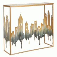 Mauro Ferretti Console City 110 X 38,5 X 81 Cm En Métal Doré, Profil Urbain Et Plateau En Verre Miroir - Style Glamour Moderne - multicolore 1427560