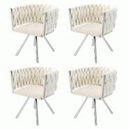 Merax Chaises de salle à manger en velours, lot de 4, fauteuils pivotants pour chambre, beige et argent - beige multi-matériau N634P205010B-4