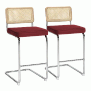 Oviala Business Lot de 2 chaises hautes en acier et velours bordeaux - violet 114865