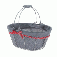 Panier ovale "Celebration" métal grillagé argent tissu gris 28x20x10cm - par 20