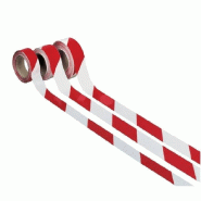 Ruban chantier blanc et rouge - 5cm x 100m - Polypropylène - Résistant à 70°C