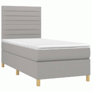 Décoshop26 - Cadre de lit LED avec sommier tête de lit matelas surmatelas 100x200 cm tissu gris clair TDL0207943 - gris 3001247888007_0