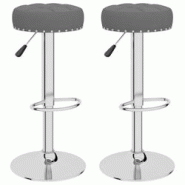 Décoshop26 - Lot de 2 tabourets de bar chaises hautes en tissu gris foncé boutons décoratifs cadre en acier DEC029709 - gris 3000257515774