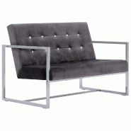 Helloshop26 - Canapé 2 places de salon salle de séjour maison intérieur places avec accoudoirs gris foncé chrome et velours 02_0019479 - gris Bois