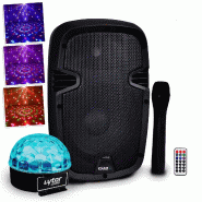 Ibiza Sound Enceinte Dj Sono autonome 8"/20cm 300W USB/SD/BT + micro VHF HYBRID8VHF-BT + SixMagic RVB - 3700804178277