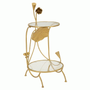 Mauro Ferretti Table Basse À Deux Niveaux Flowers, Ø 40 X 78 Cm - Table De Service En Fer Et Verre Effet Marbre - Style Glamour Avec Détails Florau