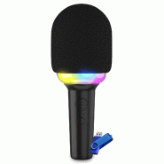 Microphone Karaoké Ledwood SINGMASTER, Effet LED RGB, Bluetooth, Effet voix, batterie 4H, Enceinte 15W, Recharge USB+Clé 32G - 3666638035882