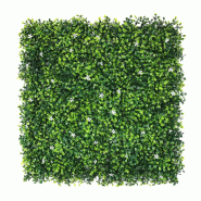 WellHome - Jardin vertical artificiel - panneau de haie 100x100 cm pour intérieur et extérieur, avec feuilles vertes et fleurs blanches - vert WH15561