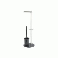 WellHome - Porte-rouleau avec brosse WC en acier inoxydable et verre Ø22x66cm couleur grise - gris inox WH17012
