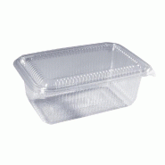 Barquette fraîcheur hermétique avec couvercle à charnière 1000ml - 17.3x10.7x6.82cm - par 50 - Transparent PET