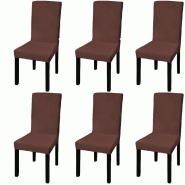 Décoshop26 - Housse de chaise droite extensible 6 pcs marron DEC022372 - marron 3001298769607