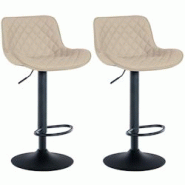 Décoshop26 - Lot de 2 tabourets de bar réglable et pivotant assise en synthétique crème pieds métal noir TDB10604 - noir 3000392569601