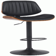 Décoshop26 - Tabouret de bar x1 style rétro moderne assise en similicuir noir bois noyer et cadre métal noir 10_0006653 - noir métal 3000265686961