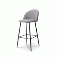 Kosmi Chaise de Bar Design Moderne avec Dossier – Tabouret Haut Confortable en Tissu Gris et Pieds Métal Noir – Hauteur 76 cm - gris métal 37603