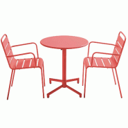 Oviala Business Ensemble table de jardin et 2 fauteuils en métal rouge - rouge acier 114712