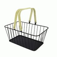 Panier métal noir rectangle "Steely" anses bambou 33x21x14,5/30 cm - par 8