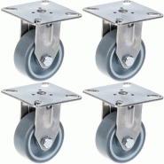 Roulette 50mm 2" en acier inoxydable caoutchouc gris, fixe, 160kg, jeu de 4 Roulette 50mm 2" en acier inoxydable caoutchouc gris, fixe, 160kg, jeu de 4