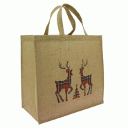 Sac cabas jute décor Cerfs 42x20 - Sac cabas jute décor Cerfs 42x20 -
