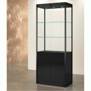 Vitrine T-Métal colonne 75x45xH190cm 3 spots LED, partie laquée H76cm - noir