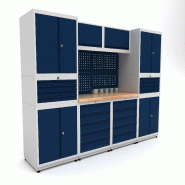 Établi d'atelier industriel 2480 mm PRACO M T18 - Plateau en hêtre massif - Éclairage LED - Tiroirs et armoire MW Tools PRAM1860T18