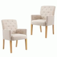 Décoshop26 - Lot de 2 chaises de salle à manger avec accoudoirs dossier capitonné en tissu beige DEC025458 - beige 3000255256679 Décoshop26 - Lot de 2 chaises de salle à manger avec accoudoirs dossier capitonné en tissu beige DEC025458 - beige 3000255256679