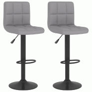 Décoshop26 - Lot de 2 tabourets de bar chaises hautes en tissu gris clair coutures carrées et acier noir DEC029682 - gris 3000257499739