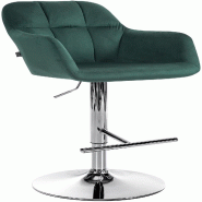Décoshop26 - Tabouret de bar chaise haute x1 fonction rotation 360° en velours vert avec coutures décoratives piètement métal 10_0005266 - métal